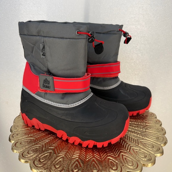Denali Kids Snow Boots – Gray & Red – Size 4 - Picture 3 of 16